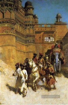 die Maharahaj von Gwalior vor seinem Palast indischen Ölgemälde